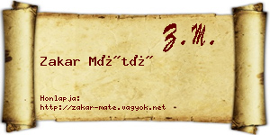 Zakar Máté névjegykártya